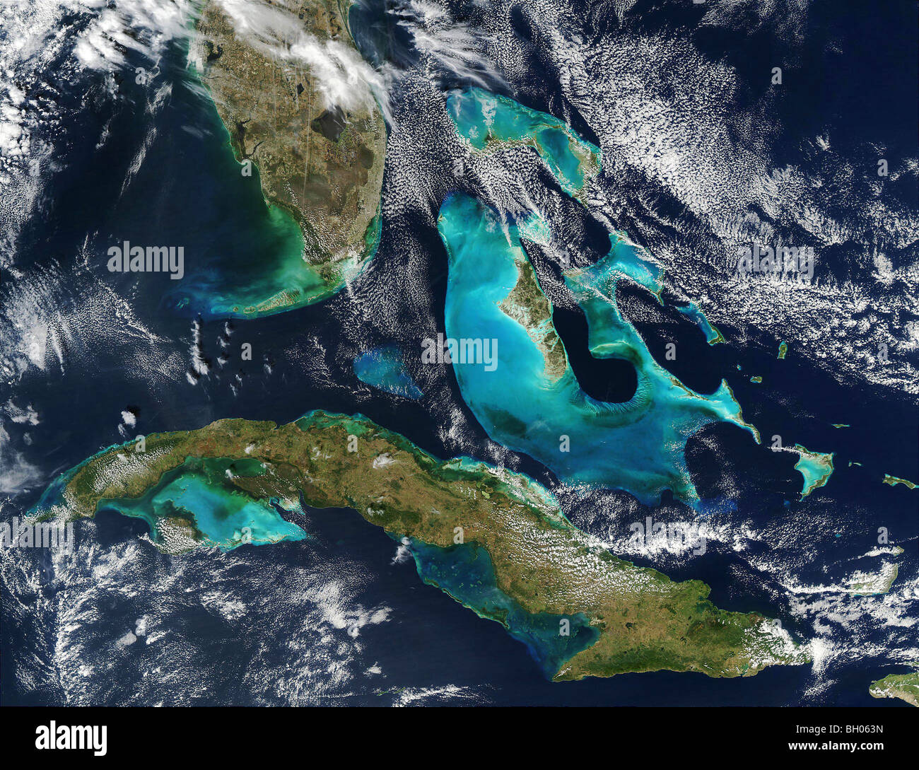 Florida Bahamas und Kuba Satelliten-Ansicht. Stockfoto