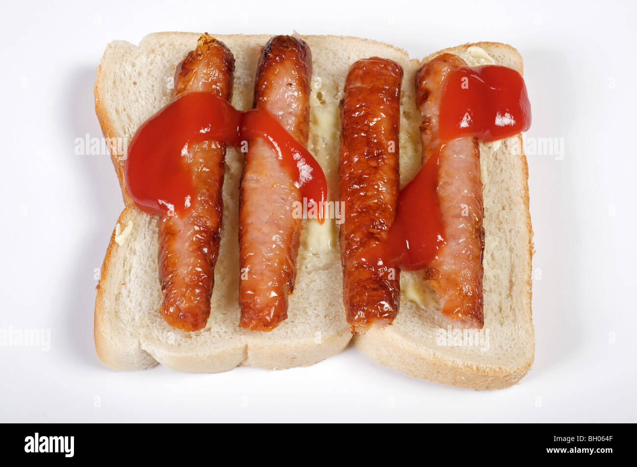 Wurstbrot mit Tomaten-ketchup Stockfoto