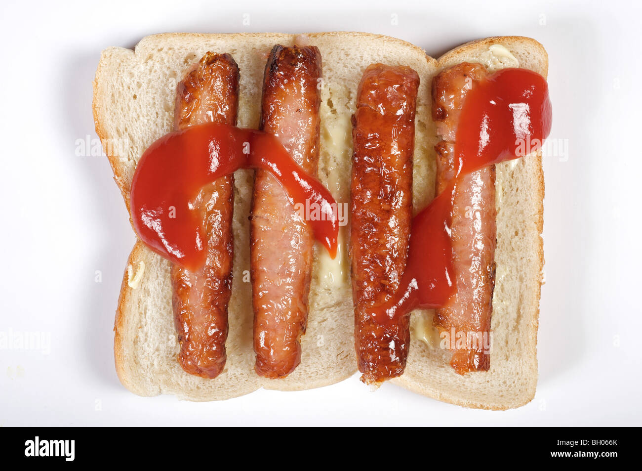 Wurstbrot mit Tomaten-ketchup Stockfoto