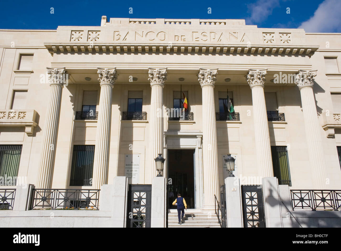 Malaga, Costa Del Sol, Spanien. Fassade der Bank von Spanien. Stockfoto