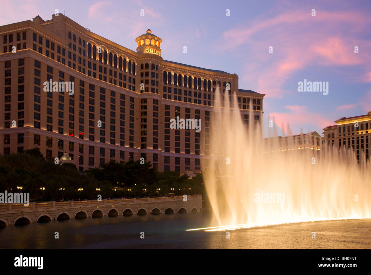 Fountain show im Bellagio Hotel and Casino, Las Vegas, Nevada. Stockfoto