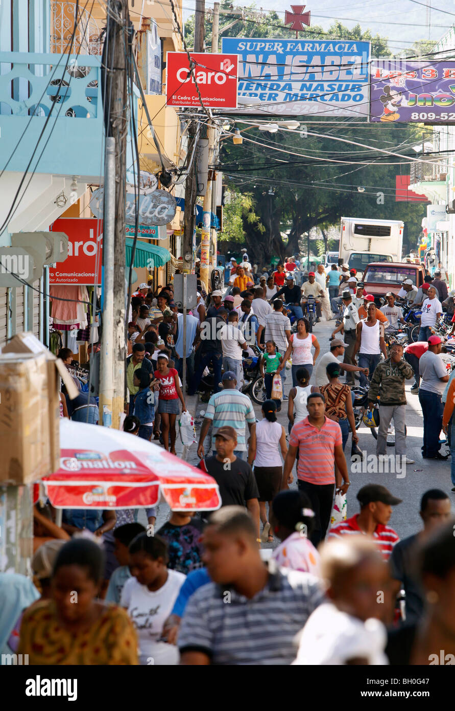 Belebten Straße, Barahona, Dominikanische Republik Stockfoto