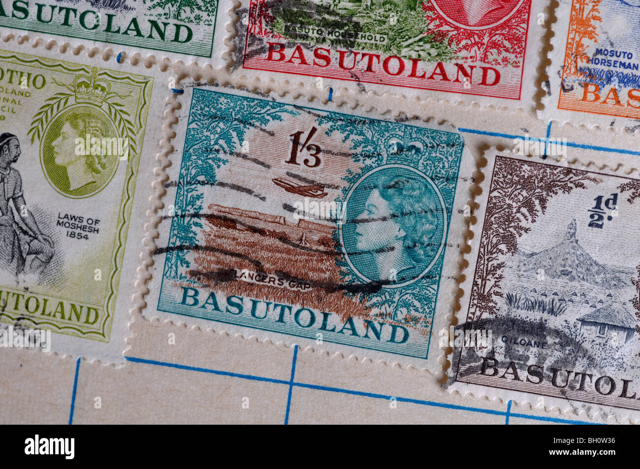 Basutoland Briefmarken im Briefmarken-album Stockfoto