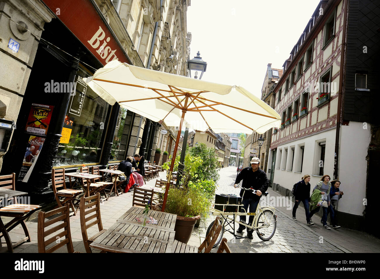 Straßencafé, alte Stadt Fürth, Middle Franconia, Bayern, Deutschland Stockfoto