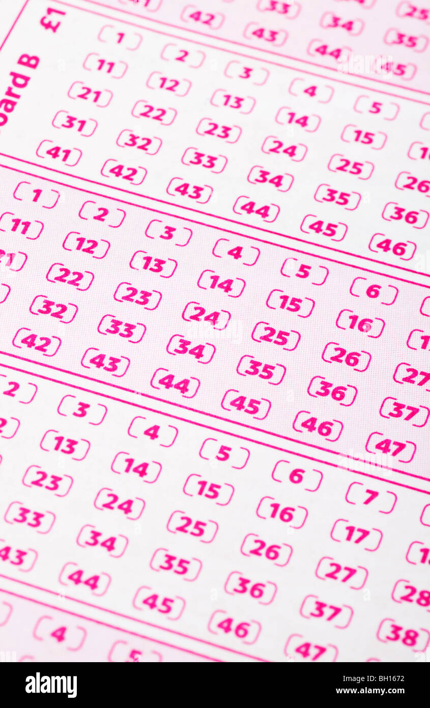 UK national Lotterie, Lotto, Spielkarte schließen, selektiven Fokus Stockfoto