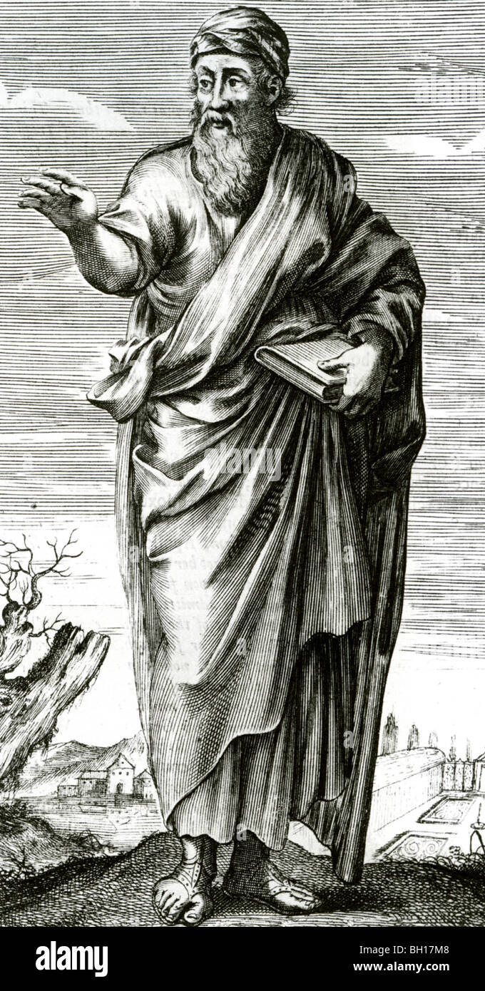 PYTHAGORAS - griechischer Philosoph und Mathematiker über (580-500 v. Chr.) in einem Kupferstich aus dem 18. Jahrhundert Stockfoto