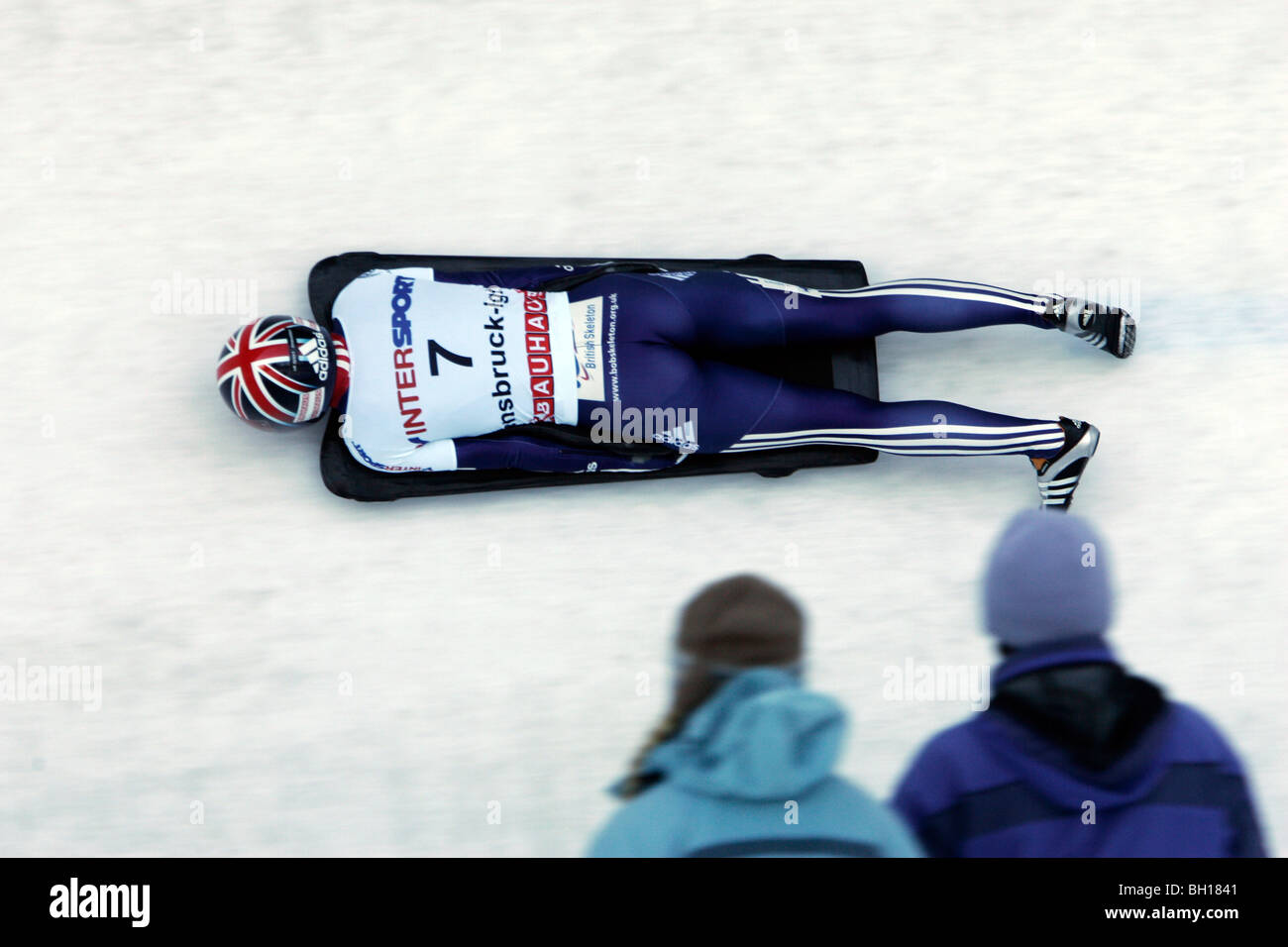 Great Britain Skelett Sportler in Aktion während der Europäischen Meisterschaften Held in Igls, Österreich Stockfoto