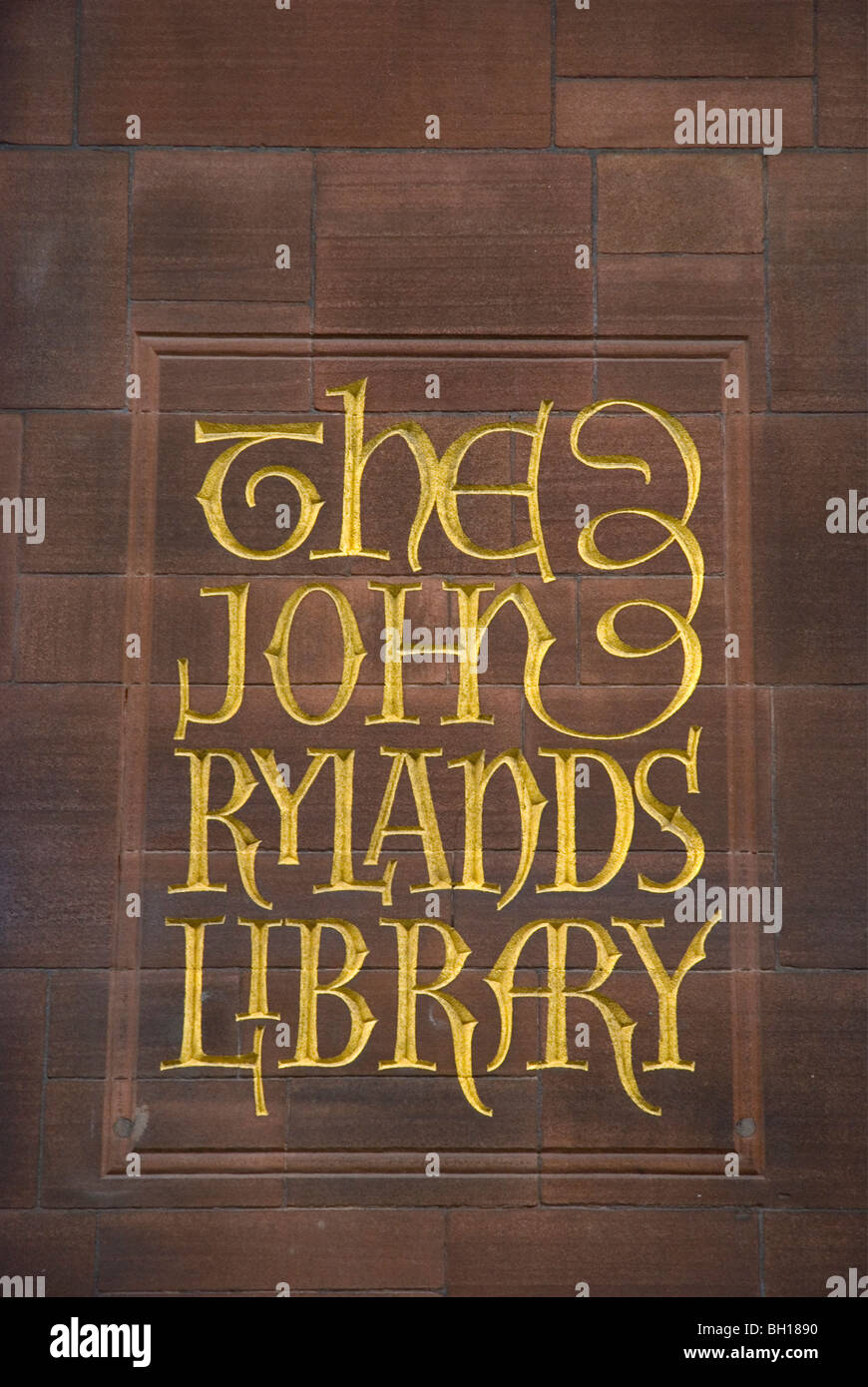 John Rylands Library Zeichen Spinningfields Bezirk Manchester England UK Mitteleuropa Stockfoto