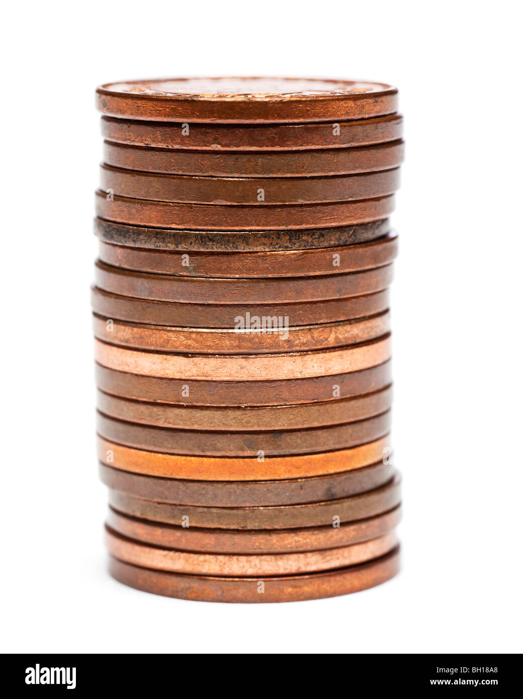 Stapel von britischen ein Pence-Stücke hautnah selektiven Fokus Stockfoto