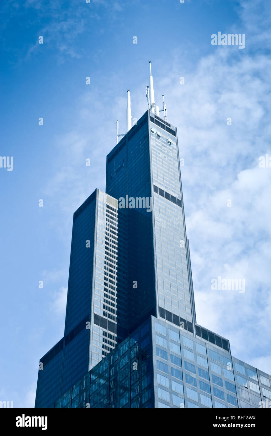 Willis Tower (früher Sears Tower) in Chicago Illinois, das höchste Gebäude in Nordamerika verfügt über Ganzglas-Anzeige Leiste Stockfoto