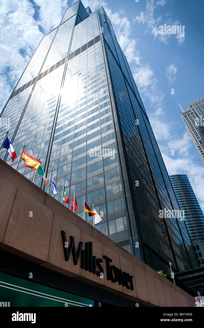 Willis Tower (früher Sears Tower) in Chicago Illinois, das höchste Gebäude in Nordamerika verfügt über Ganzglas-Anzeige Leiste Stockfoto