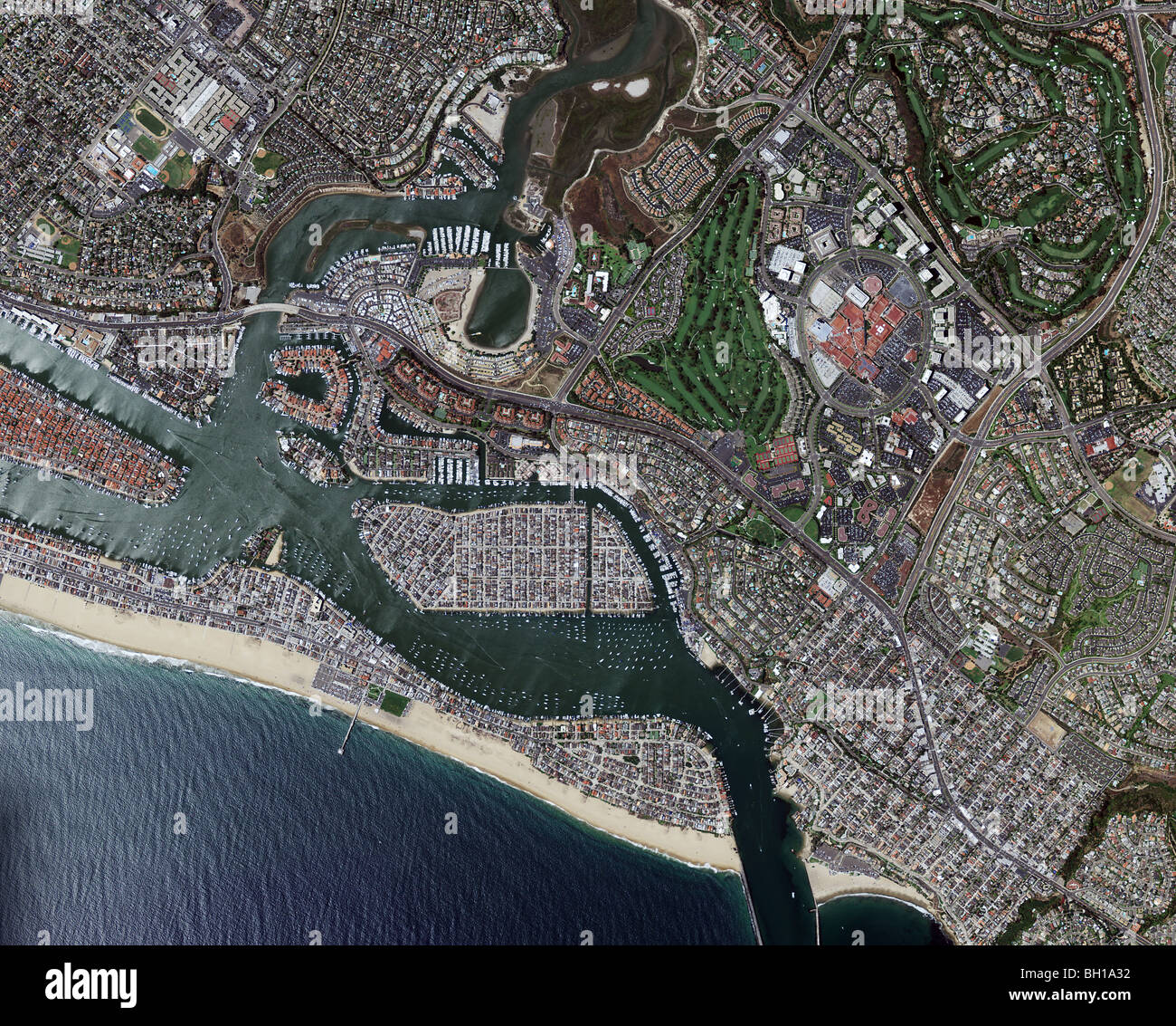 Luftbildkarte Draufsicht Newport Beach Orange County in Kalifornien Stockfoto