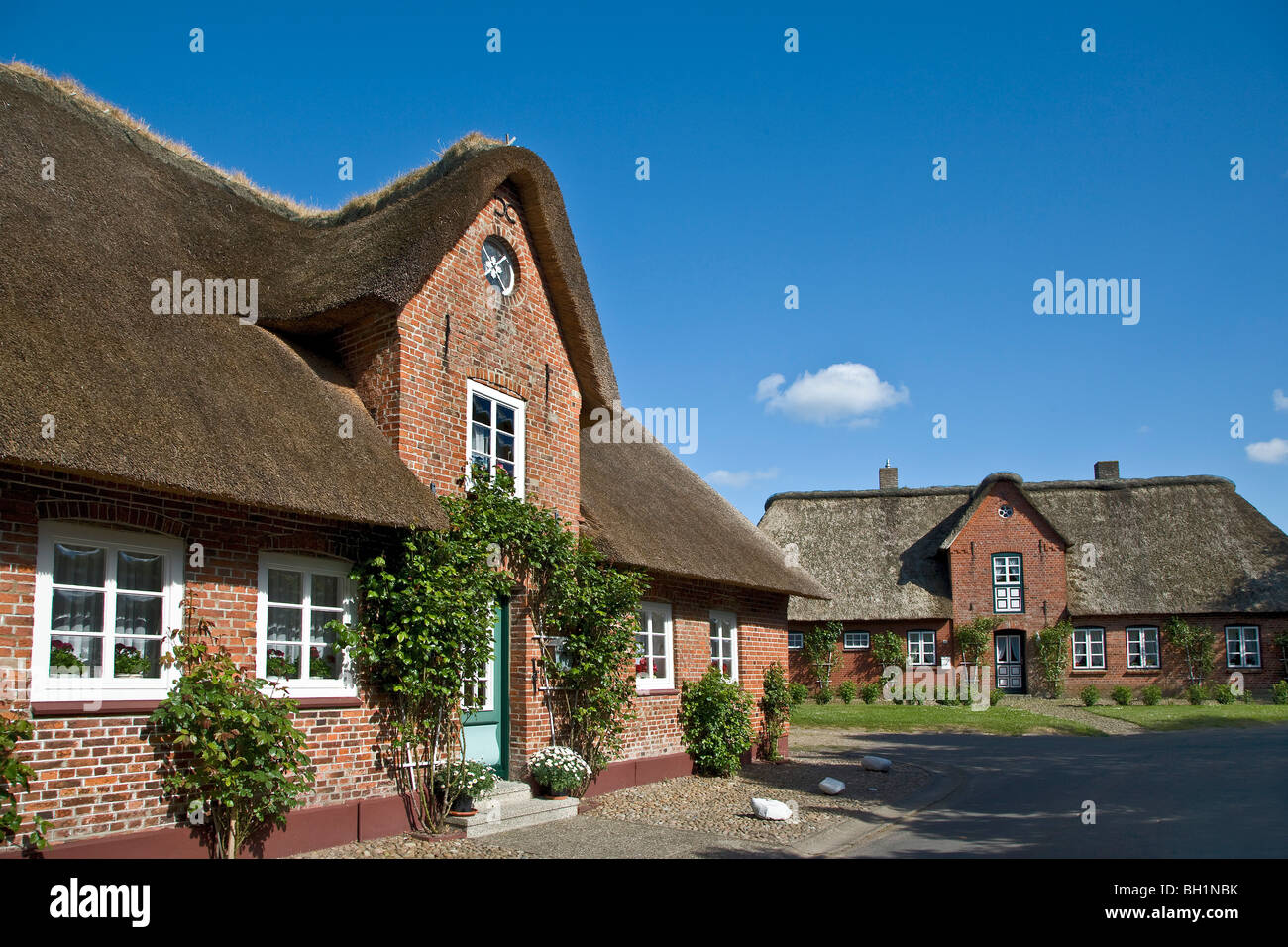 Reetgedeckten Haus, Oevenum, Föhr Insel, Nordfriesischen Inseln, Schleswig-Holstein, Deutschland Stockfoto