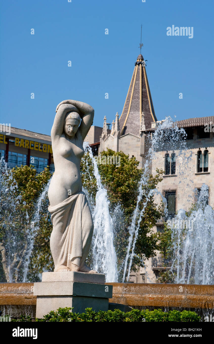 Barcelona - Plaça de Catalunya - Brunnen Stockfoto