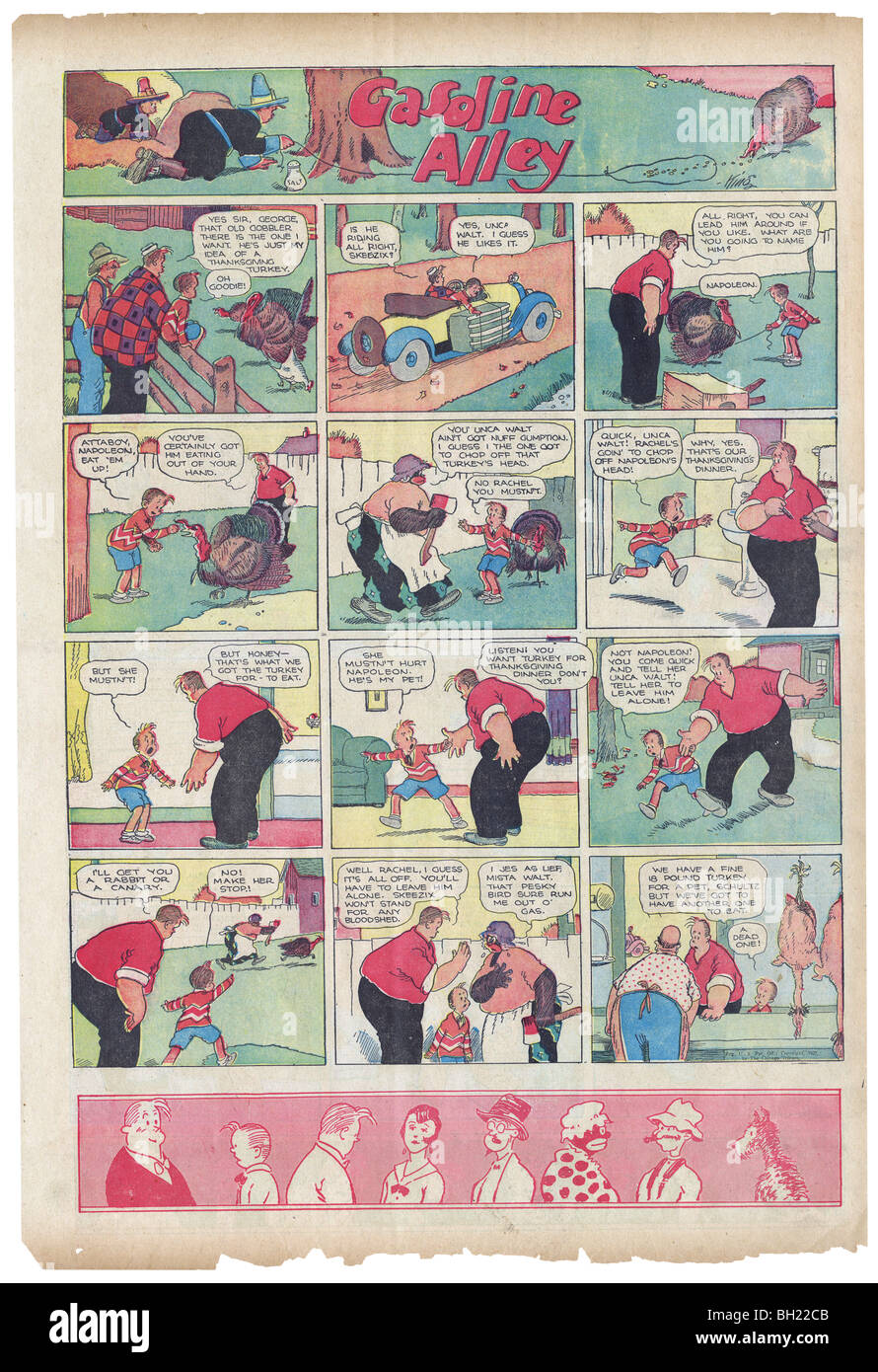 1927 Farbe Sonntag Comic-Strip, Gasoline Alley von Frank King. Stockfoto