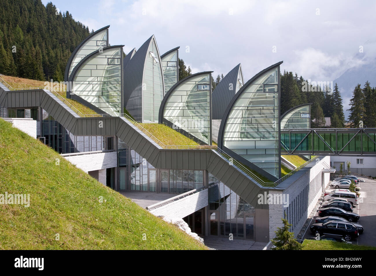 WELLNESS BERGOASE ARCHITEKTEN GRAND HOTEL TSCHUGGEN MARIO BOTTA, AROSA, GRAUBÜNDEN, SCHWEIZ Stockfoto