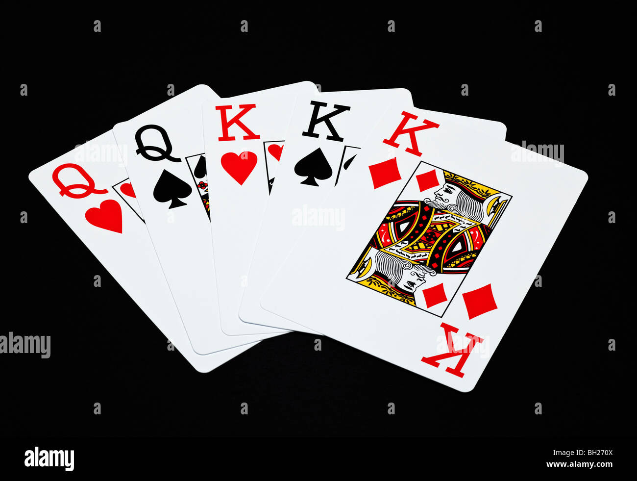 Die Karten zeigen ein Full House Poker Hand Stockfoto