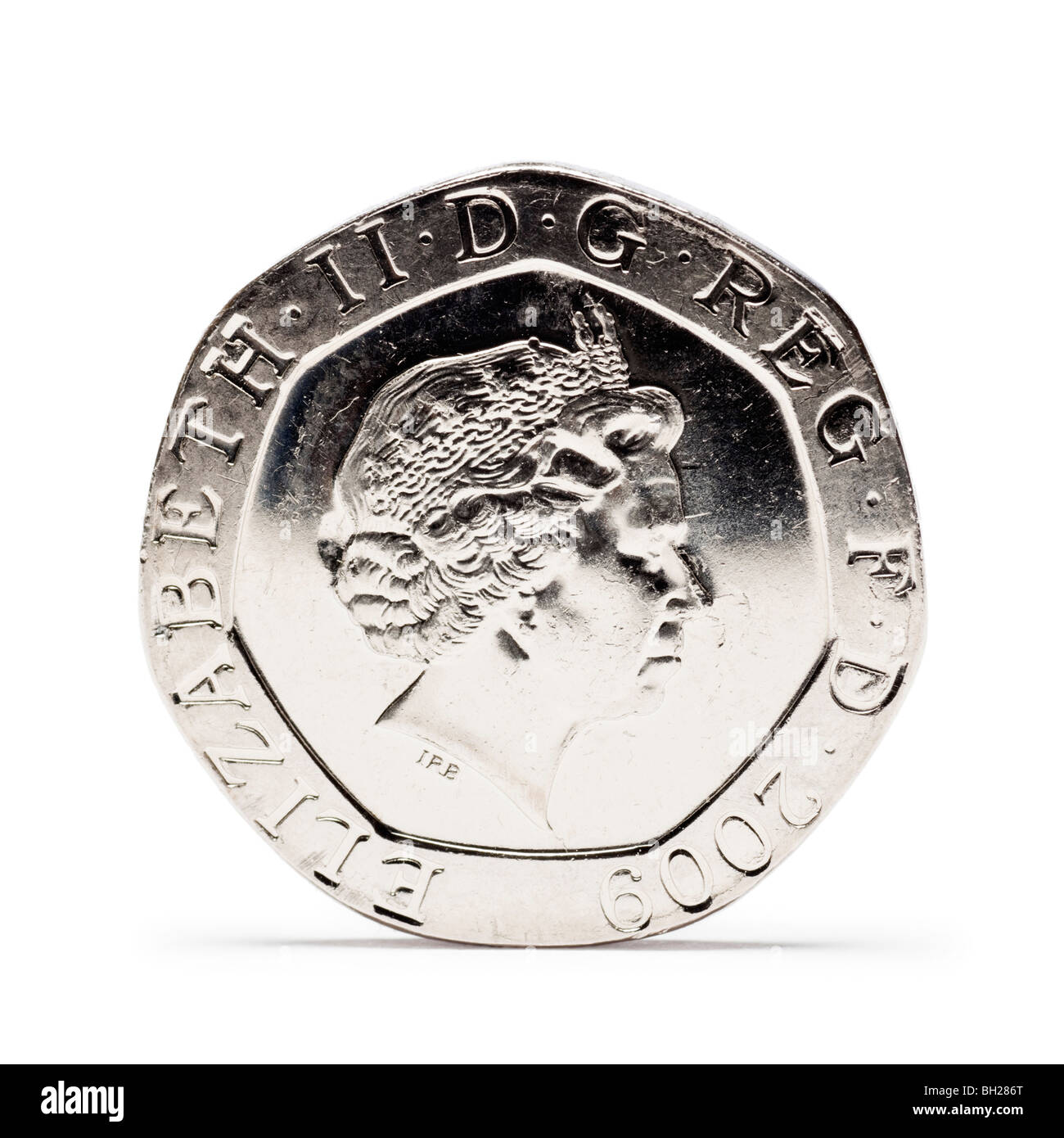 Britische zwanzig Pence Münze Vorderansicht Stockfoto