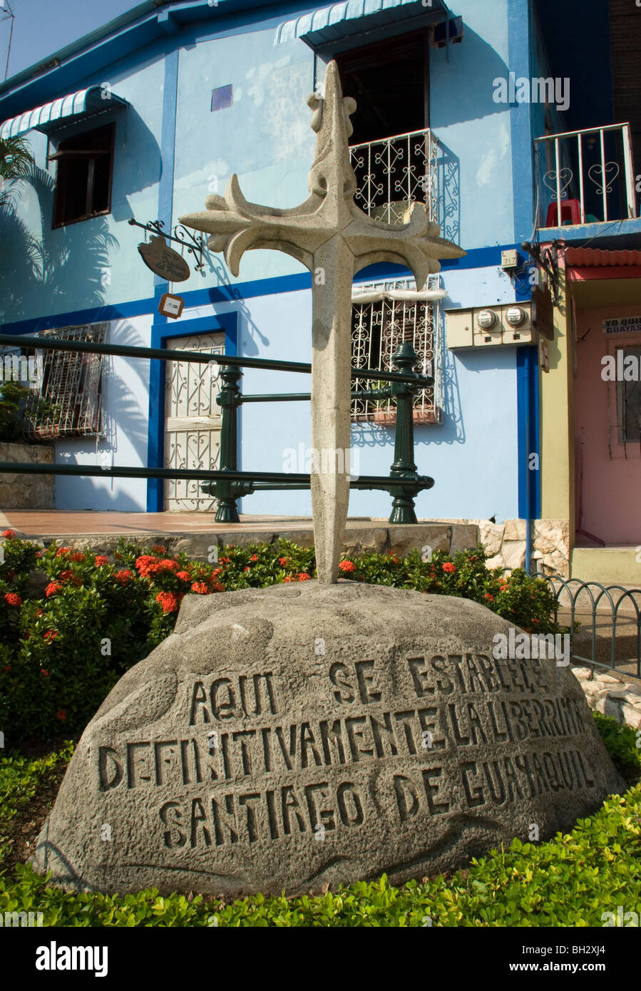 Ecuador. Stadt Guayaquil. Santa Ana Hill.Traditional Häuser von Las Peñas. Treppe Diego Noboa und Arteta. Stockfoto