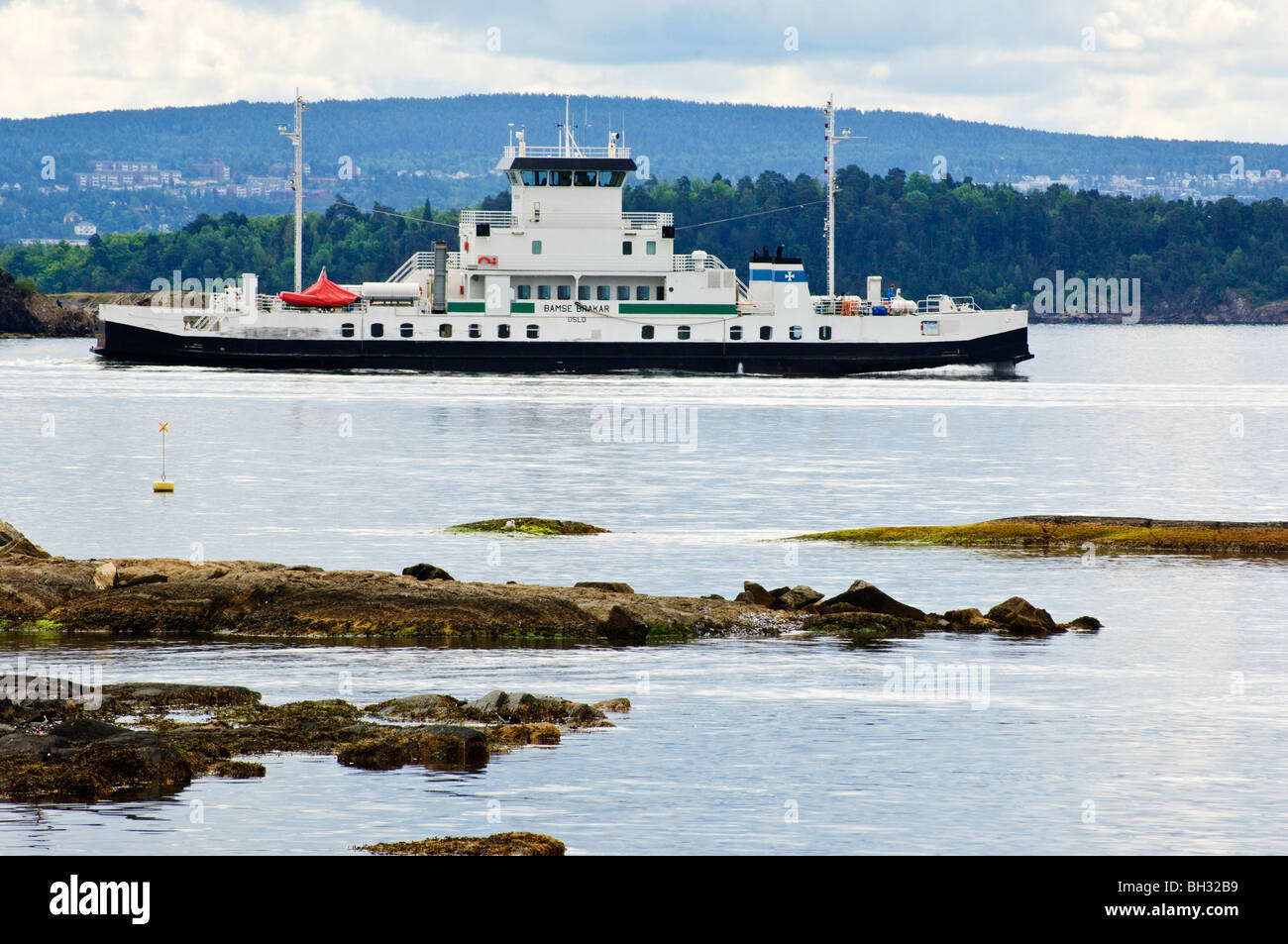 Fähre vorbei an Bygdøy, Oslo, Norwegen Stockfoto