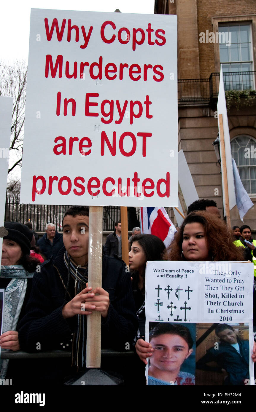 Ägyptische Kopten Protest gegen eine Erhöhung der islamischen Verfolgung und Angriffe gegen die christliche Minderheit. 23. Januar 2010 Stockfoto