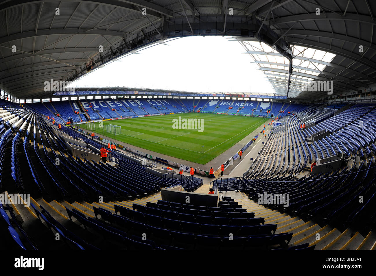 Innenansicht der King Power Stadium (formal bekannt als Walkers Stadium) Leicester. Haus von Leicester City Football Club Stockfoto