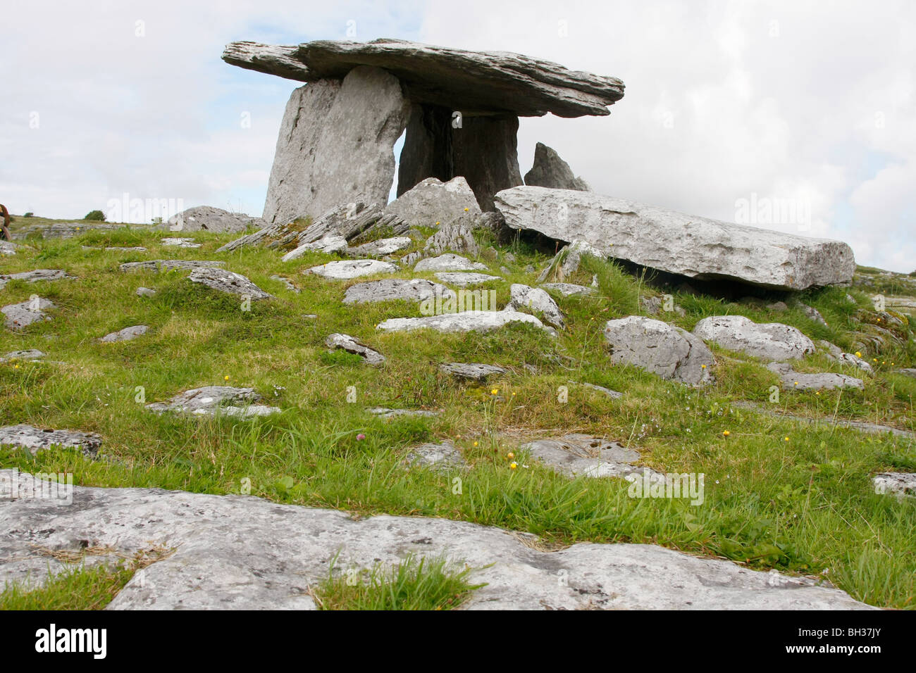 Die Poulnabrone Portal Dolmen auf dem Burren, County Clare, Eire. Stockfoto