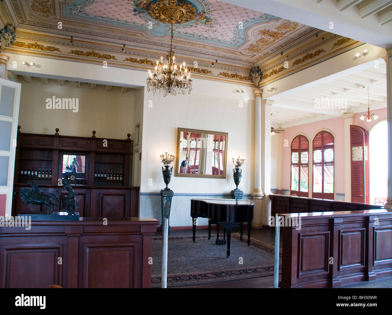 Ecuador.Guayaquil Stadt. Guayaquil historische Park.Boardwalk 1900.Traditional Holzbauten des neunzehnten Jahrhunderts. Stockfoto