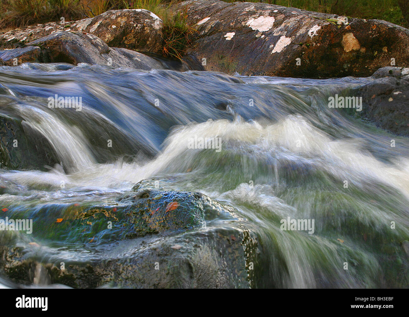 Wasser über Felsen. Glen Affric, Schottland Stockfoto