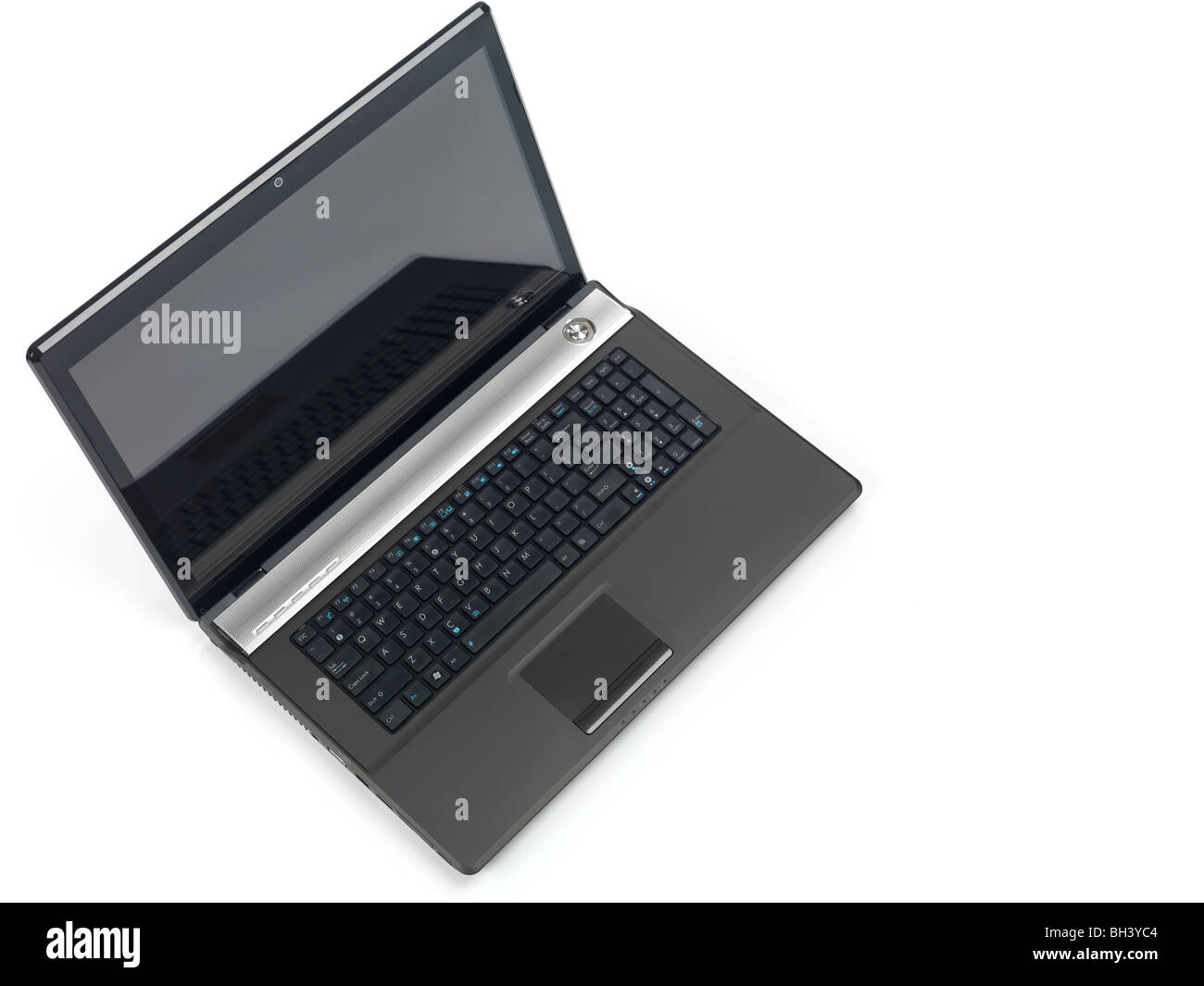 High-End-schwarze 17-Zoll-Notebook Computer isoliert auf weißem Hintergrund Stockfoto