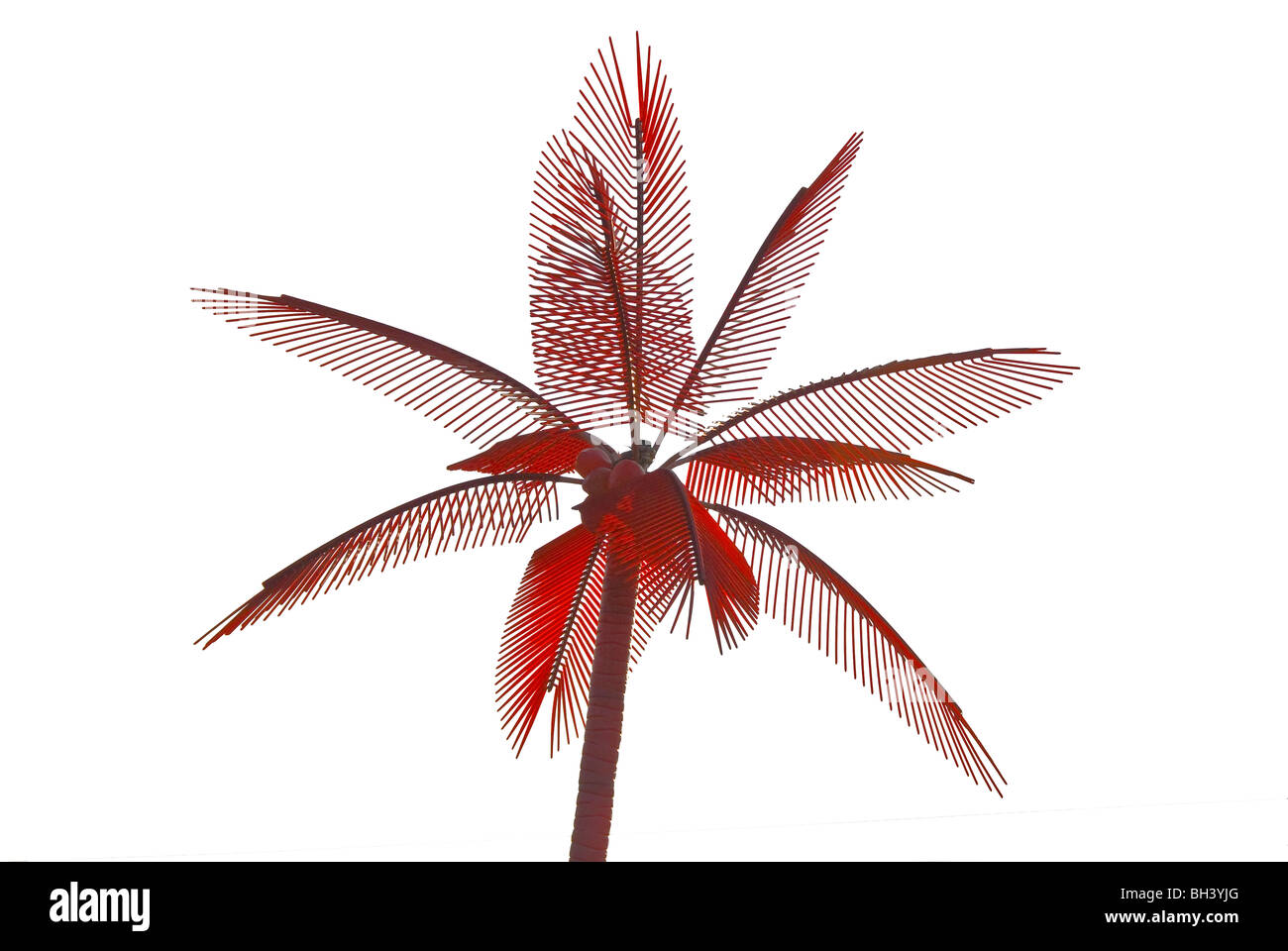 Dekorative Metall-Palme vor weißem Hintergrund Stockfoto