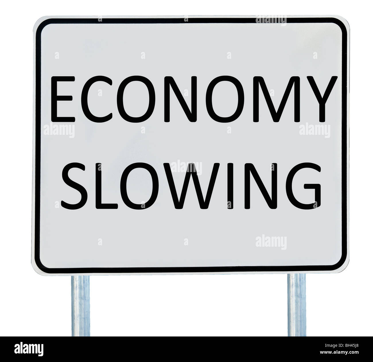 Ein "Wirtschaft Verlangsamung" Zeichen isoliert auf weiss. Stockfoto