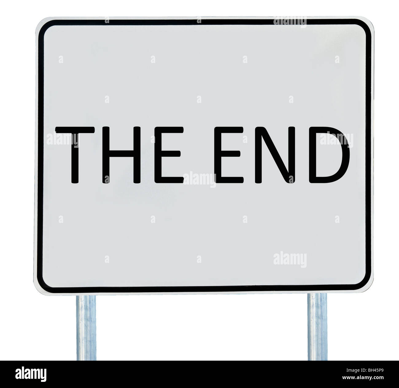 Ein "The End"-Zeichen, isoliert auf weiss. Stockfoto