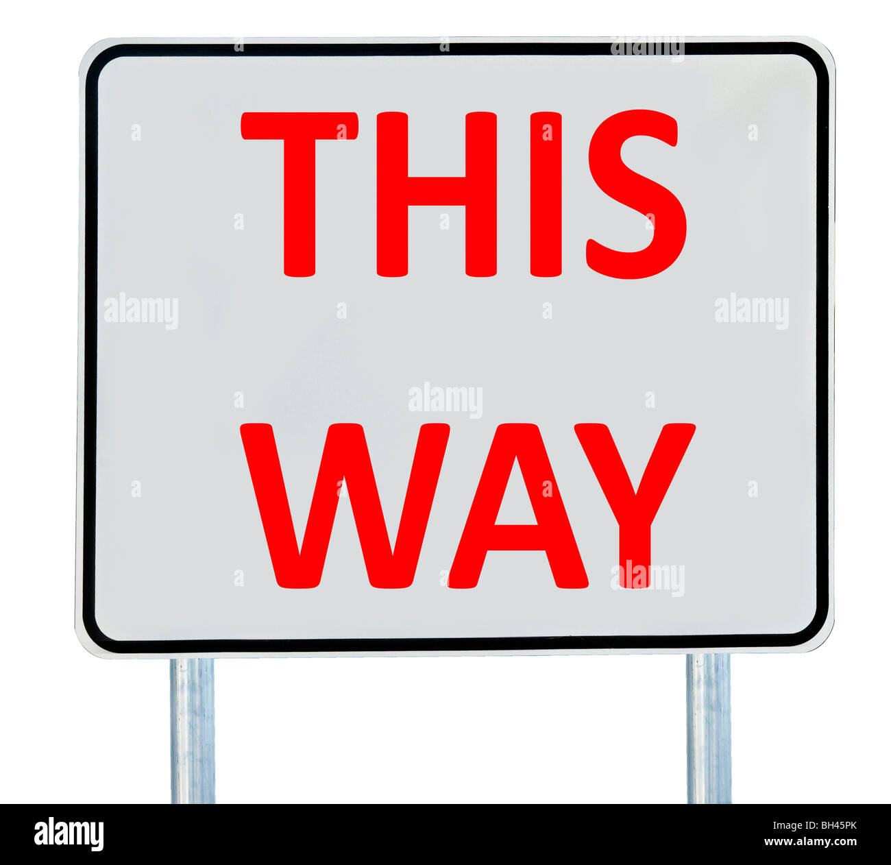 Ein "This Way"-Schild, isoliert auf weiss. Stockfoto