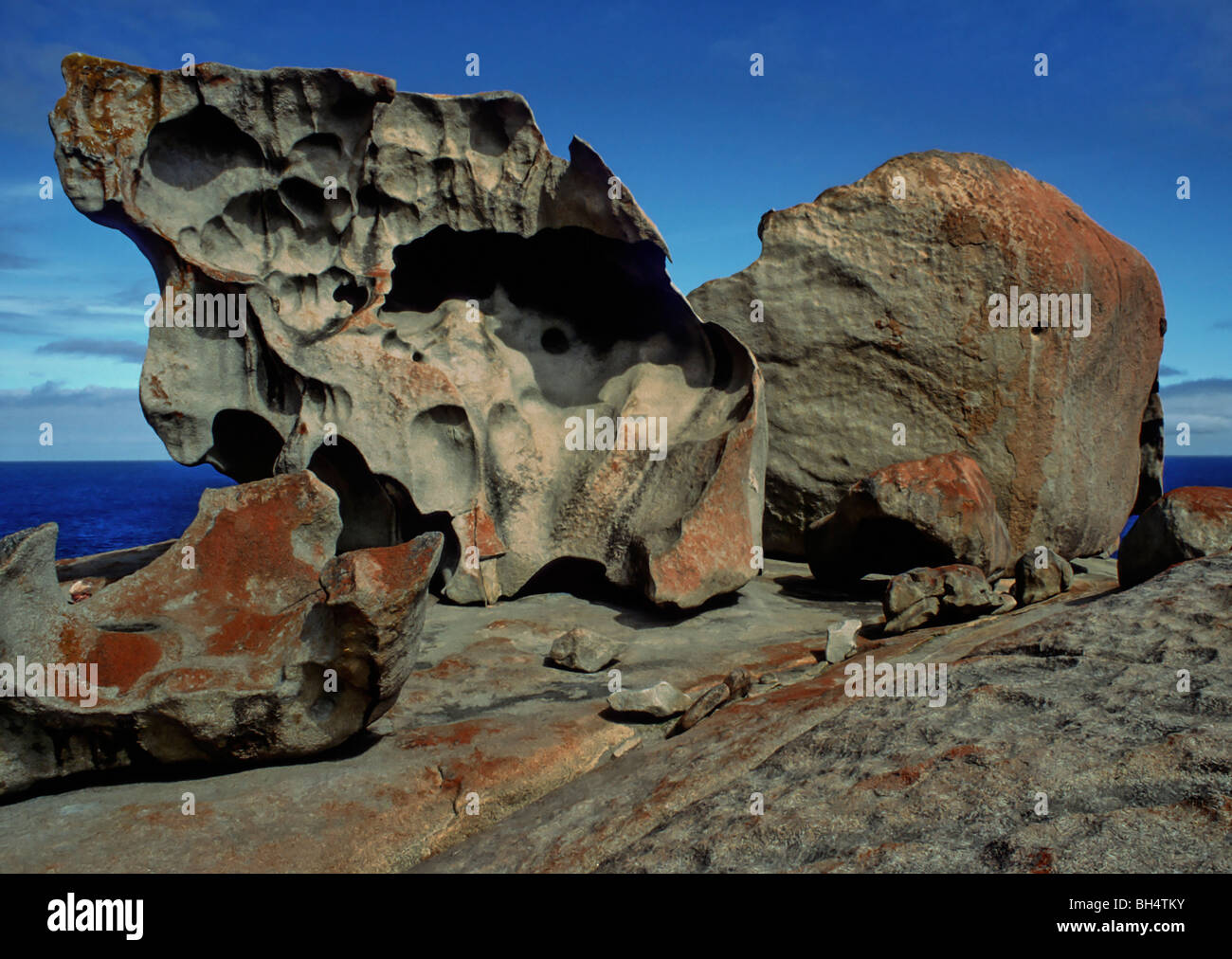 Bemerkenswerte Felsformationen am Strand von Kangaroo Island. Stockfoto