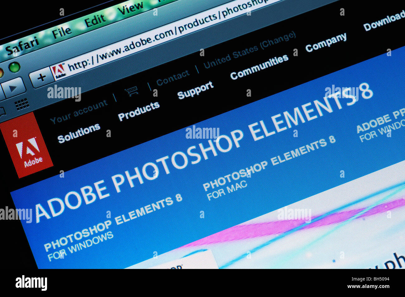 Adobe Photoshop Elements-website Stockfoto