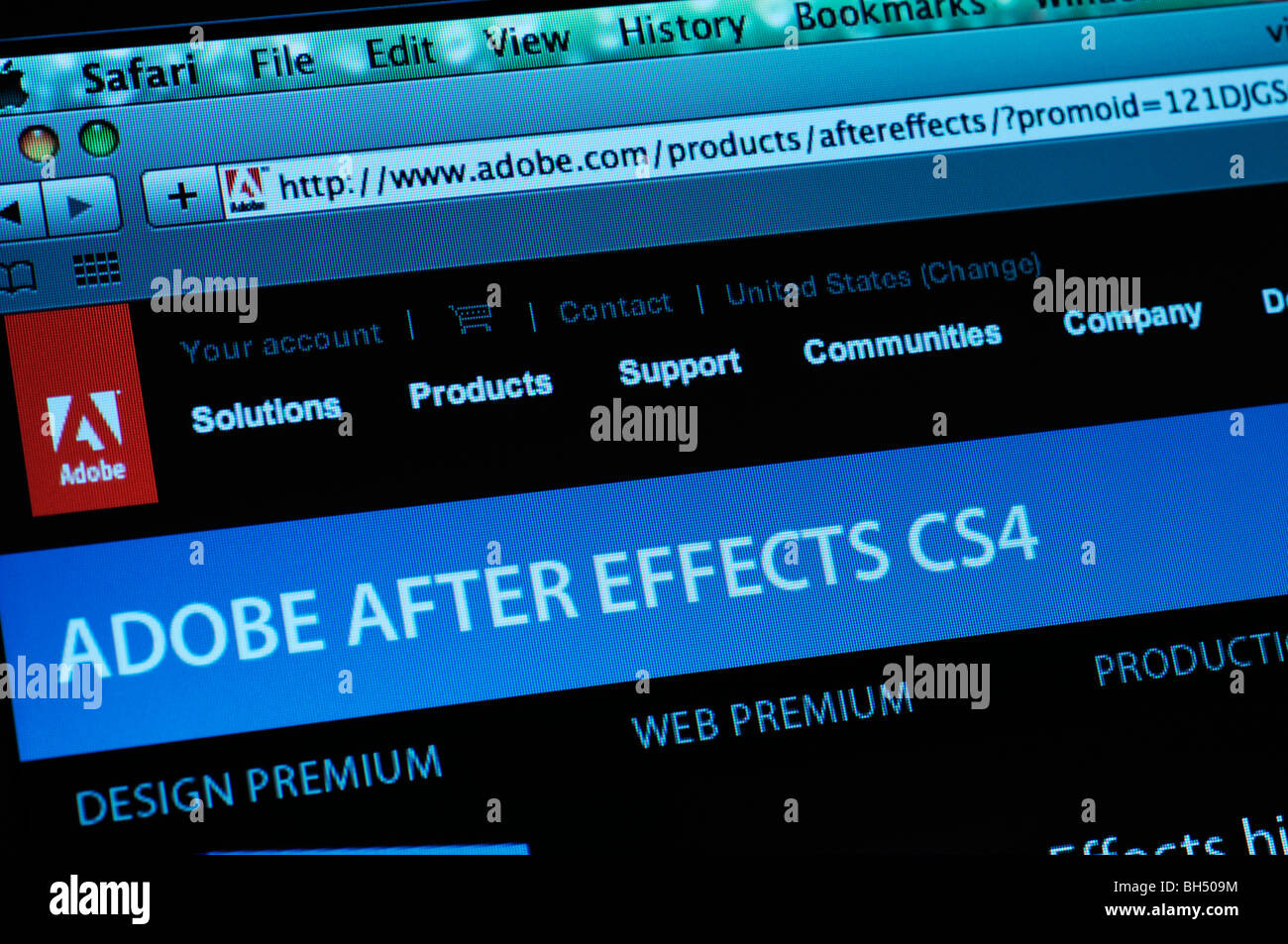 Adobe After Effects-Webseite Stockfoto
