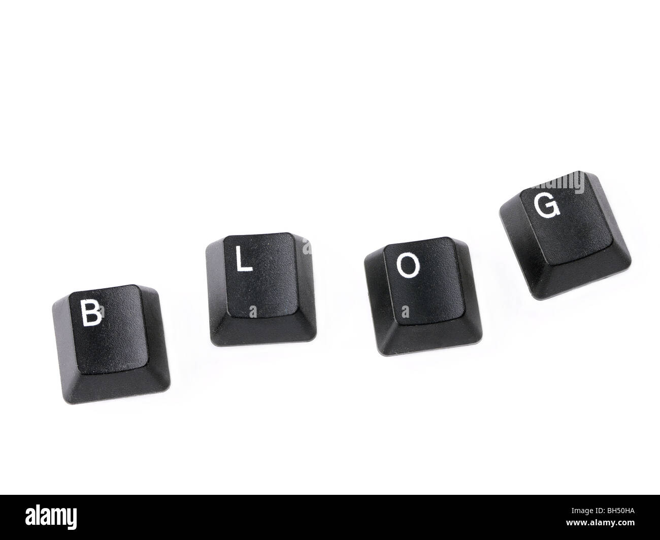 Schwarze Tastatur Tasten bilden BLOG Wort auf weißem Hintergrund Stockfoto
