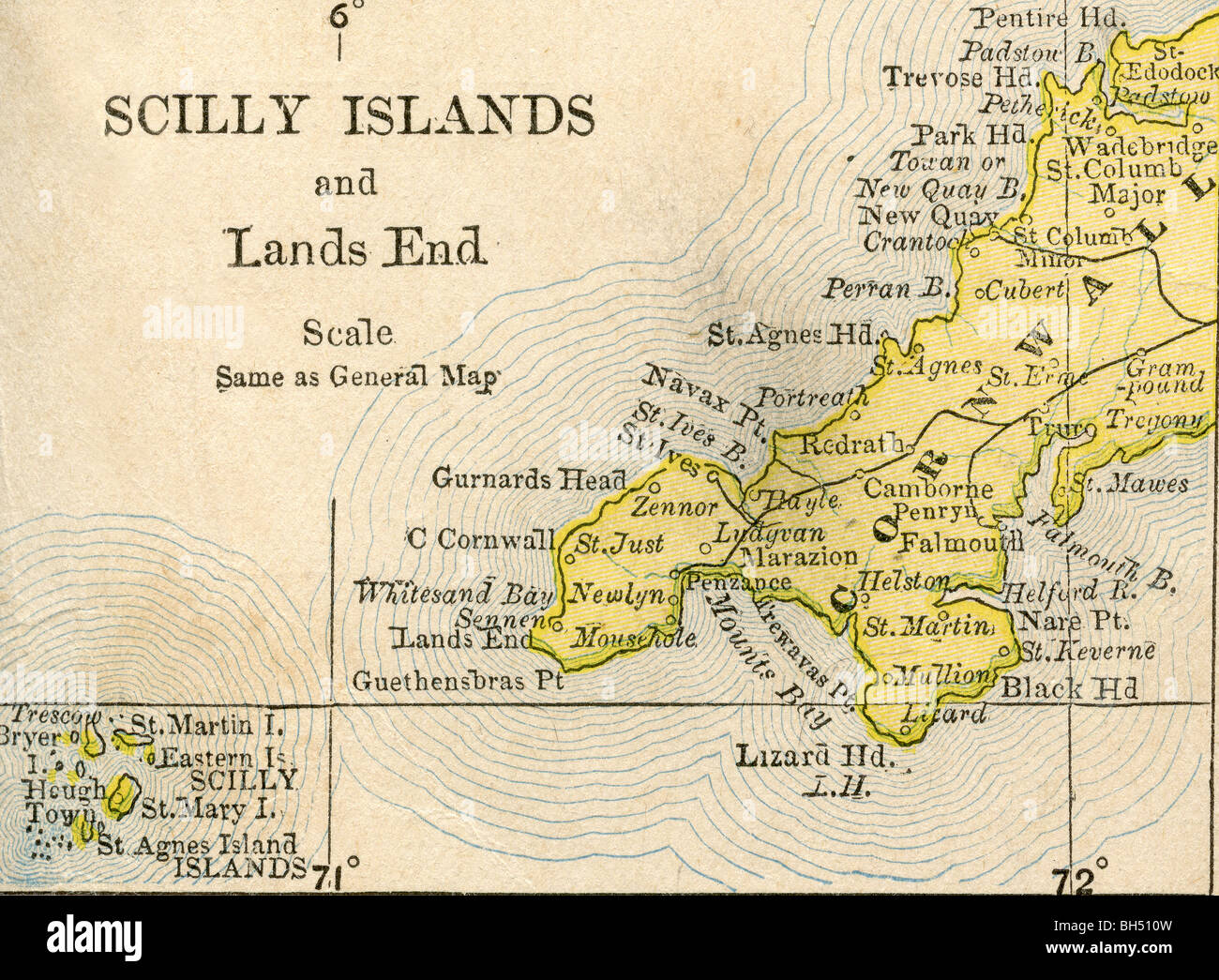 Alte Karte der Scilly-Inseln aus original Geographie Lehrbuch, 1884