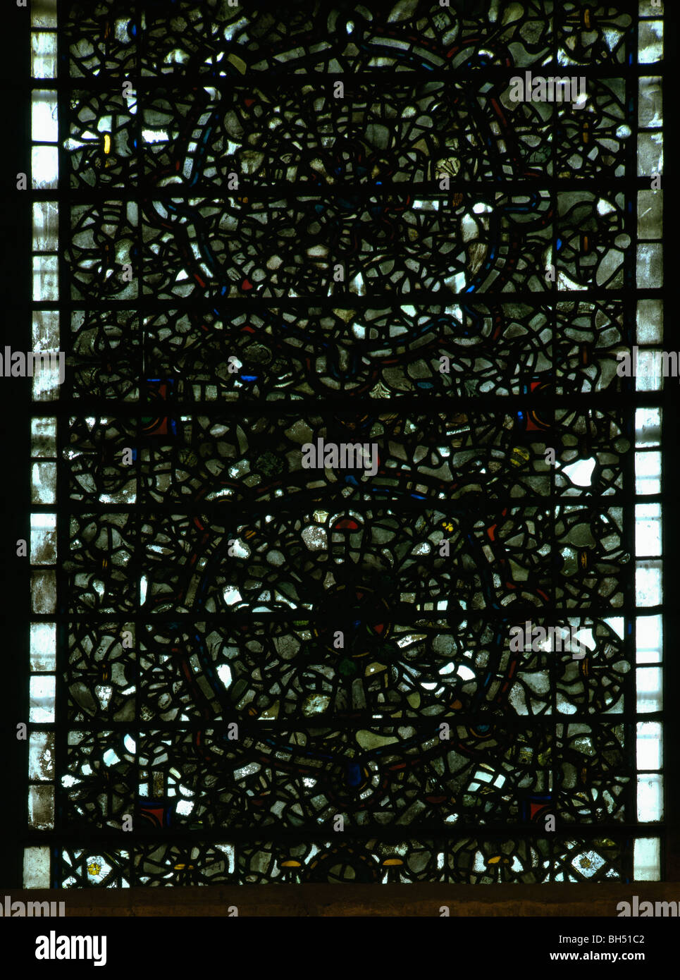 York Minster, gebeizt Glas, Fenster "fünf Schwestern" nördlichen Querschiff, c. 1250, Lancet Fenster mit zeitgenössischen Grisaille Glas Stockfoto