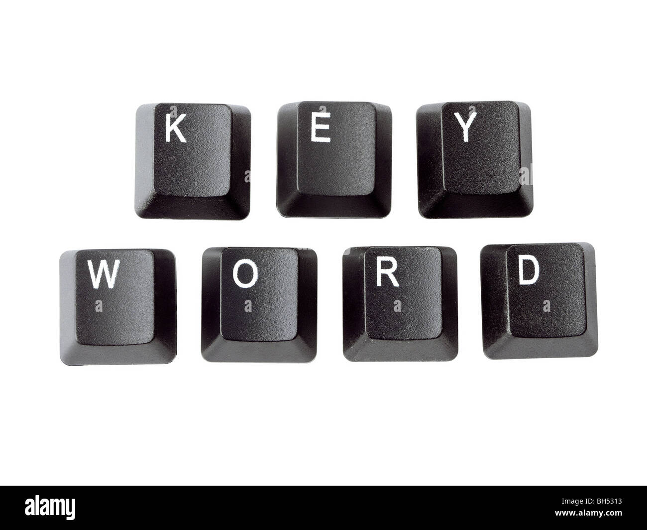 Schwarze Tastatur Tasten bilden KEYWORD Wort auf weißem Hintergrund Stockfoto