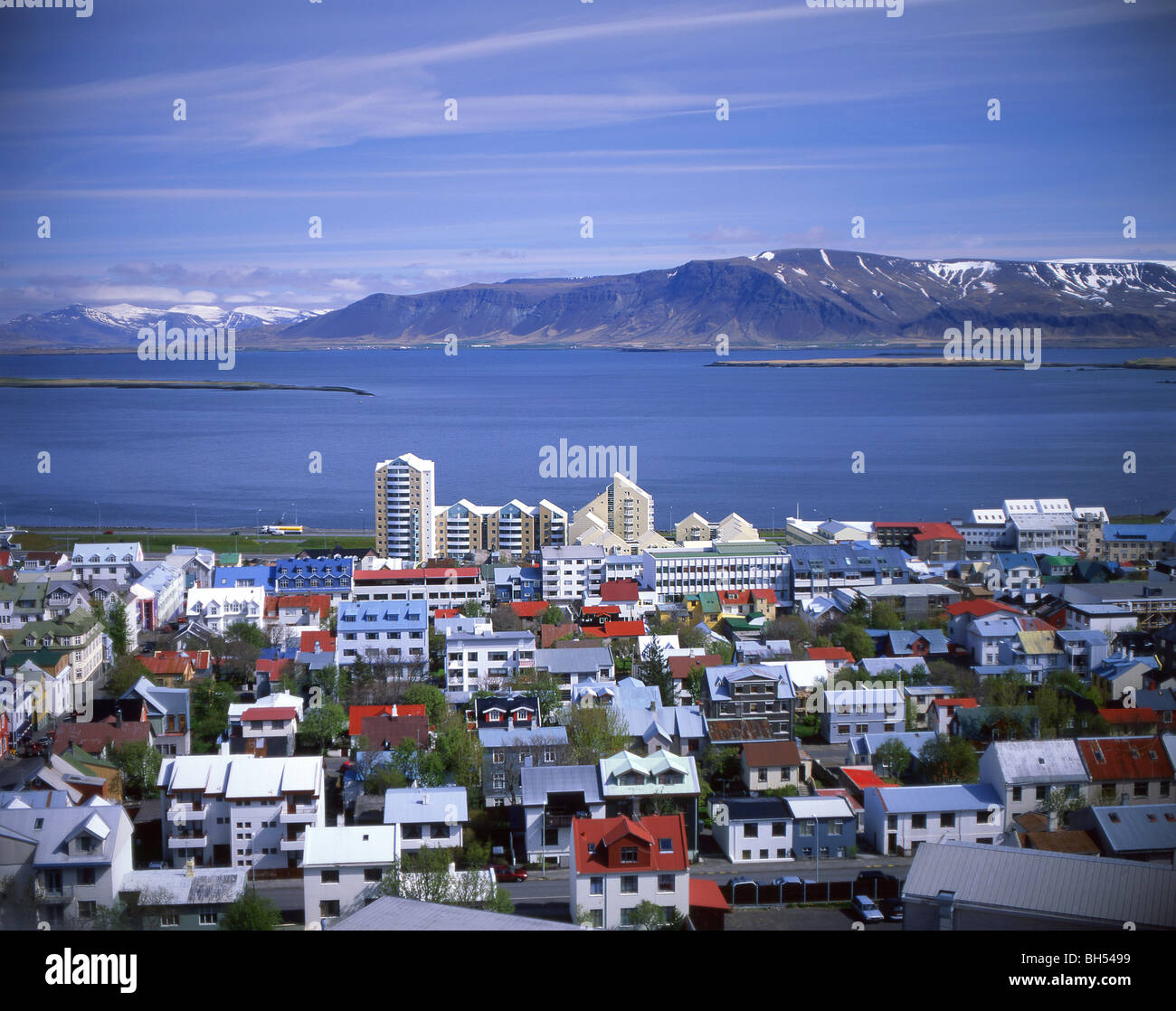 Blick auf die Stadt, Reykjavik, Großraum Reykjavik, Republik Island Stockfoto