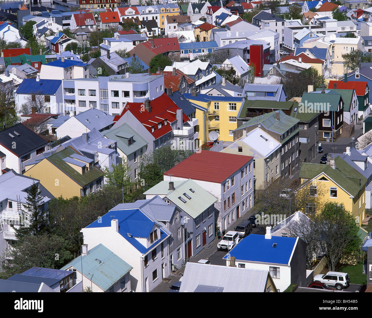 Farbige Dächer, Reykjavik, Großraum Reykjavik, Republik Island Stockfoto