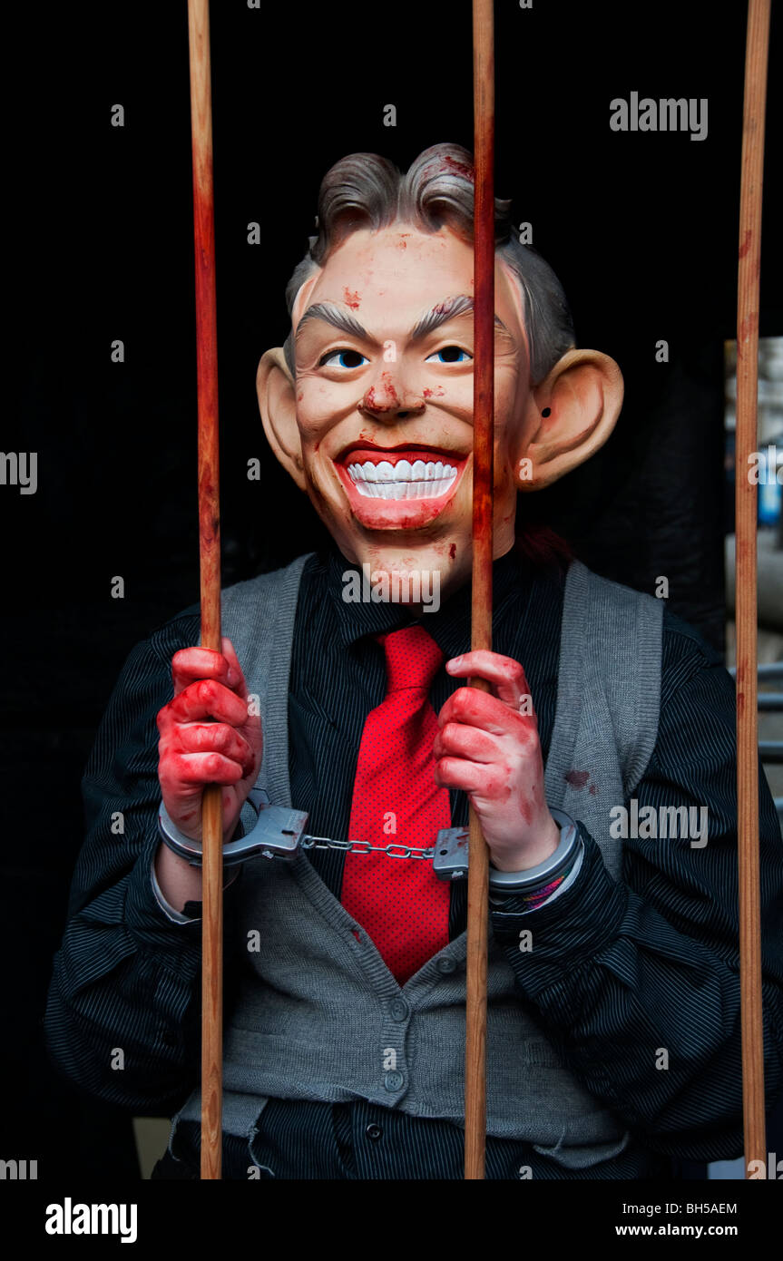 Hunderte versammelten Chilcot Anfrage an Tony Blairs Verhaftung wegen Kriegsverbrechen im Irak London 29.01.10 fordern Stockfoto