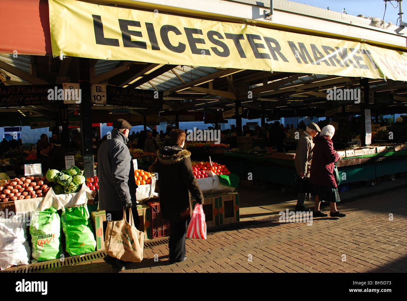 Leicester ist im freien Markt abgedeckt. Stockfoto