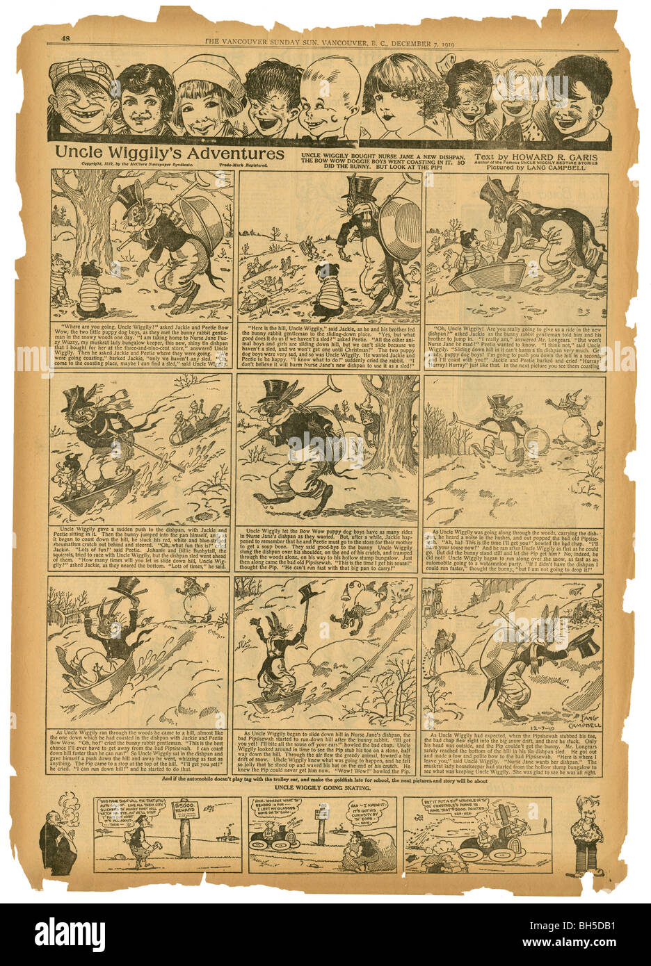 1919-Comics Seiten, Uncle Wiggily Abenteuer, Text von Howard R. Garis, Bilder von Lang Campbell. Stockfoto