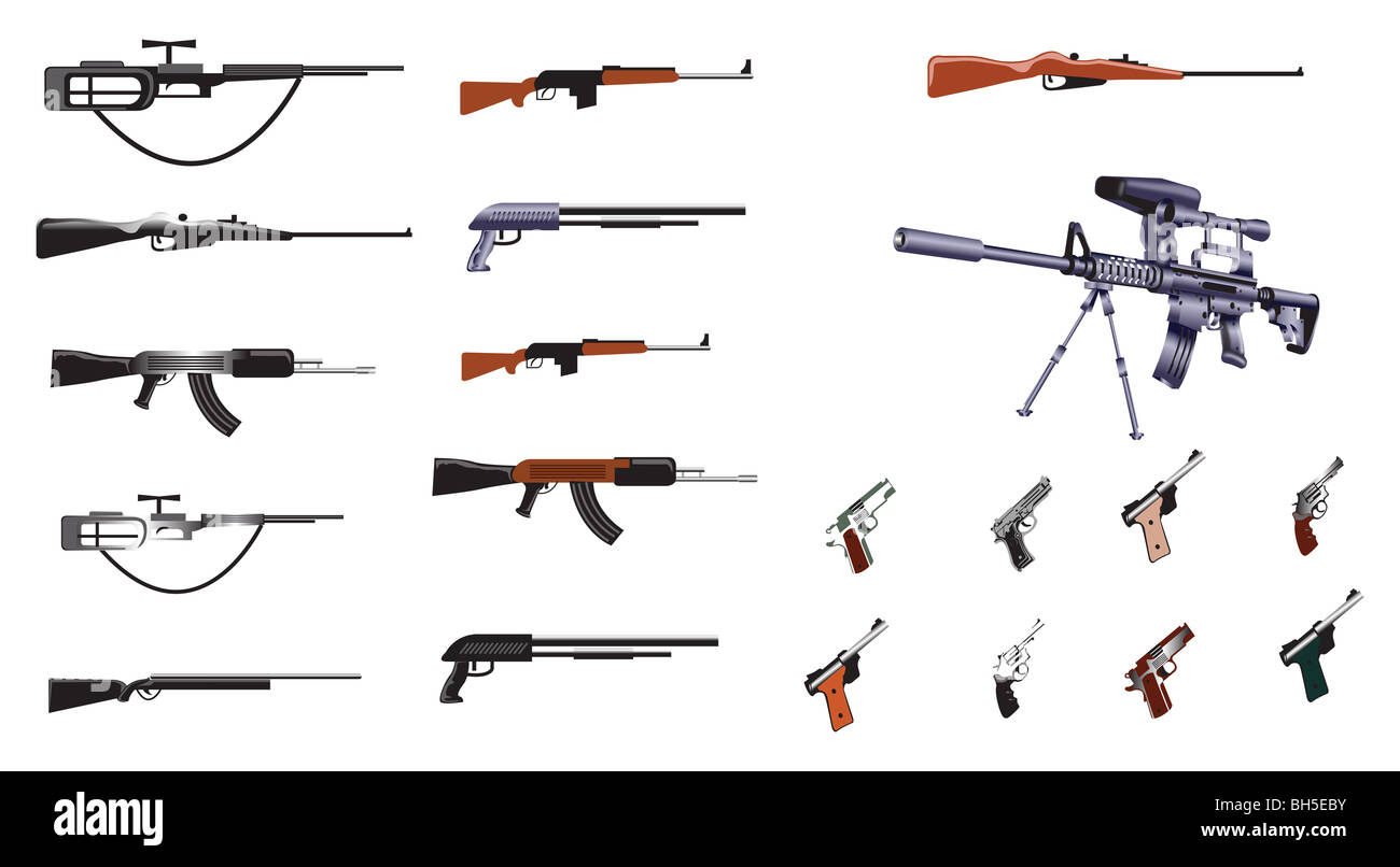 Sammlung von Waffen, Munition, Gewehr, Scharfschütze Stockfoto