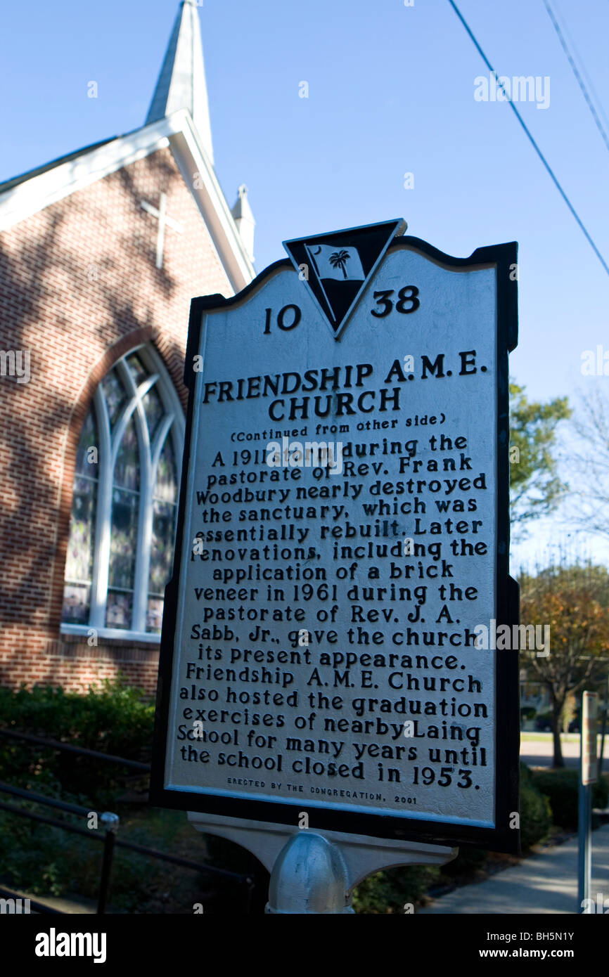 Freundschaft A.M.E. Kirche Charleston South Carolina SC Geschichte historische Markierung Stockfoto