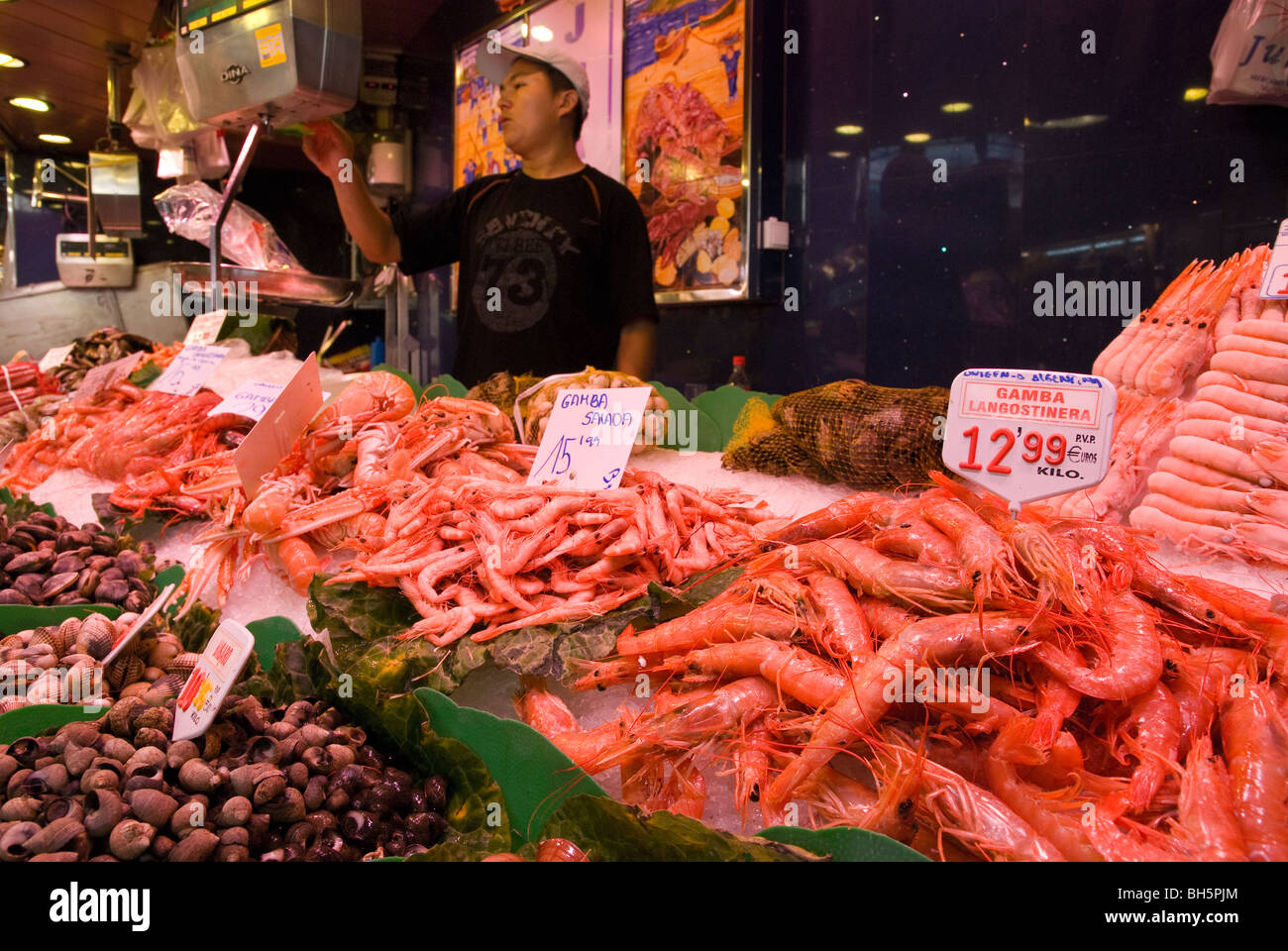 Meeresfrüchte. La Boqueria-Markt. Barcelona. Katalonien. Spanien. Stockfoto