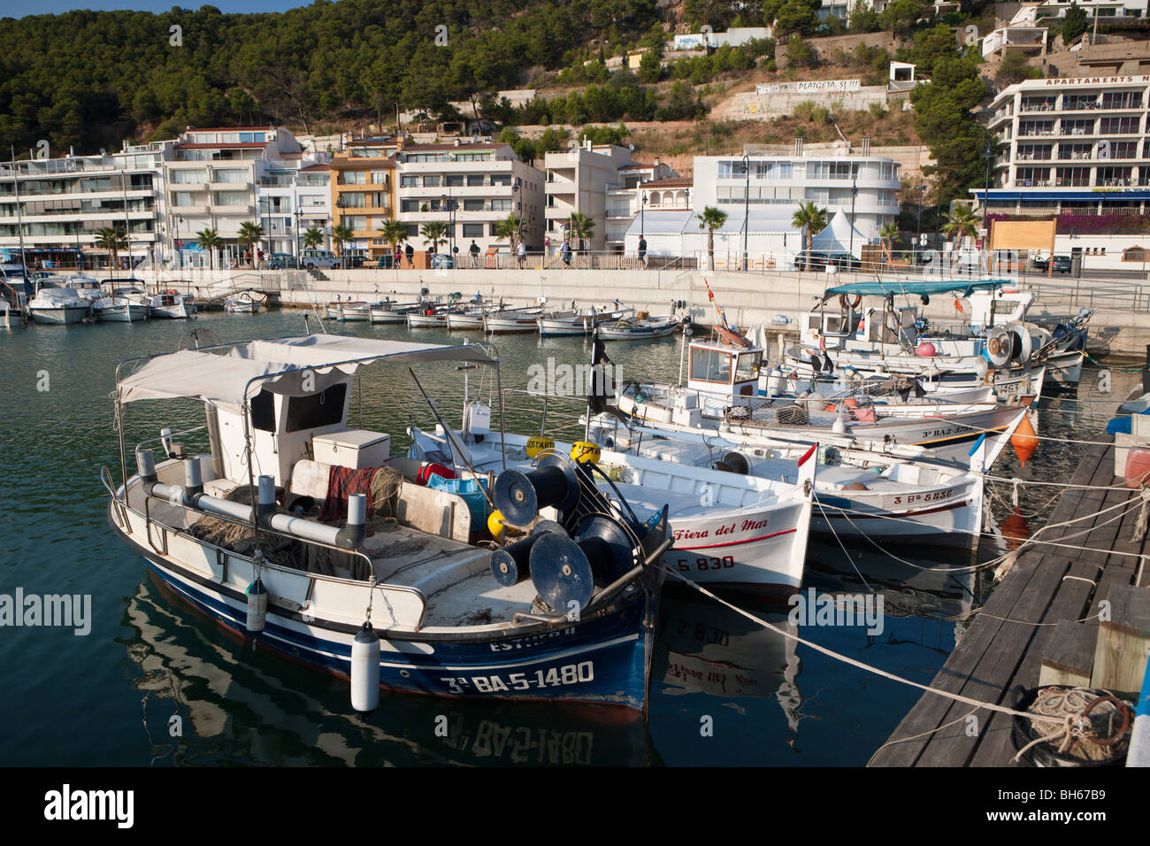 Angelboote/Fischerboote im Hafen von l ' Estartit, Costa Brava, Katalonien, Spanien Stockfoto